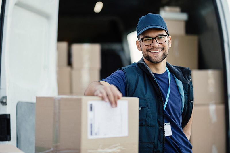 commercial truck driver with a shipment