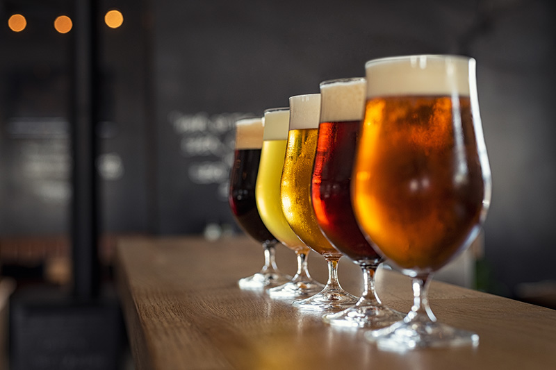 glasses of bear at a brewery
