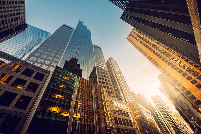 beautiful city skyline with large skyscrapers